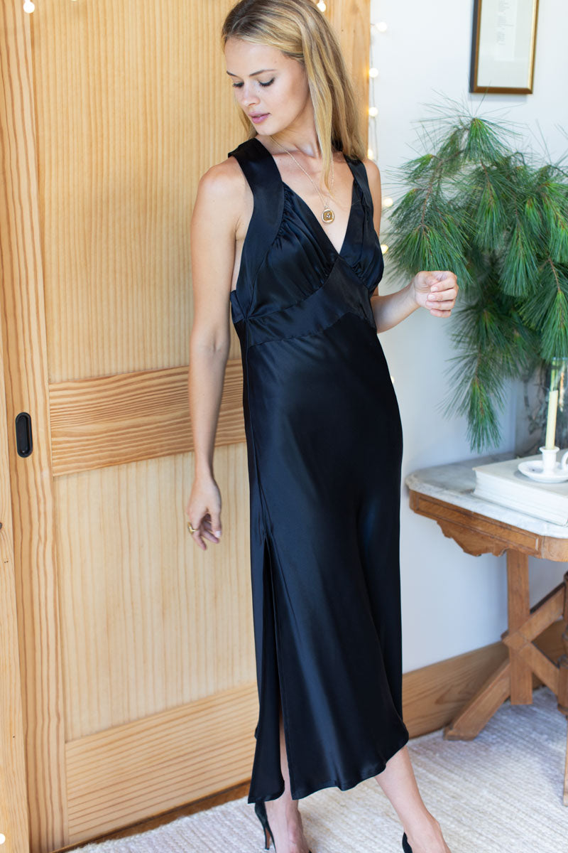 Violetta Sleeveless Midi Dress | Black Silk