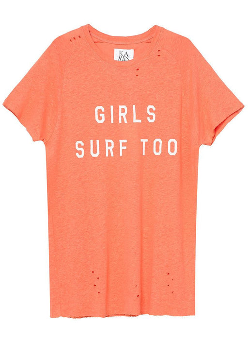 Girls Surf Too Tee | Hot Coral